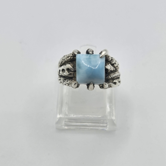 Sterling Larimar Ring Size 10.25 large light Blue Stone silver Statement Ring